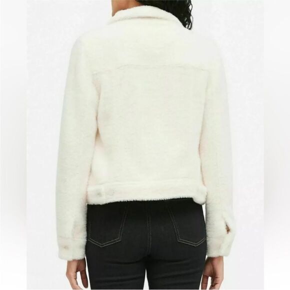 Banana Republic ivory fuzzy teddy bear fur trucker jacket small s button front - Picture 4 of 9